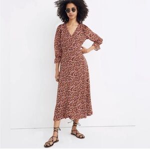 Madewell Long Sleeve Crossover Midi Dress Clipdot Spring Prairie Size 12